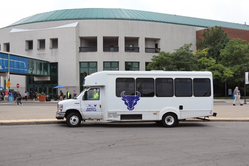 <p>The UB Safety Shuttle drives around Lee Loop, one of the spots the shuttle will stop when making its rounds from 8 p.m. to 2 a.m. nightly.</p>