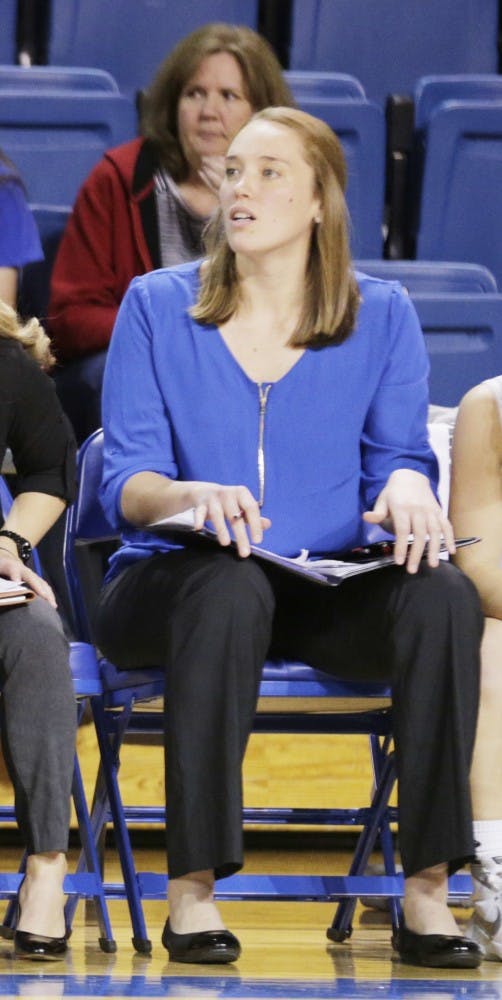 Kristen Sharkey, one of the most prolific players in UB Bulls history, looks on as an assistant coach under current Bulls head coach&nbsp;Felisha Legette-Jack.&nbsp;