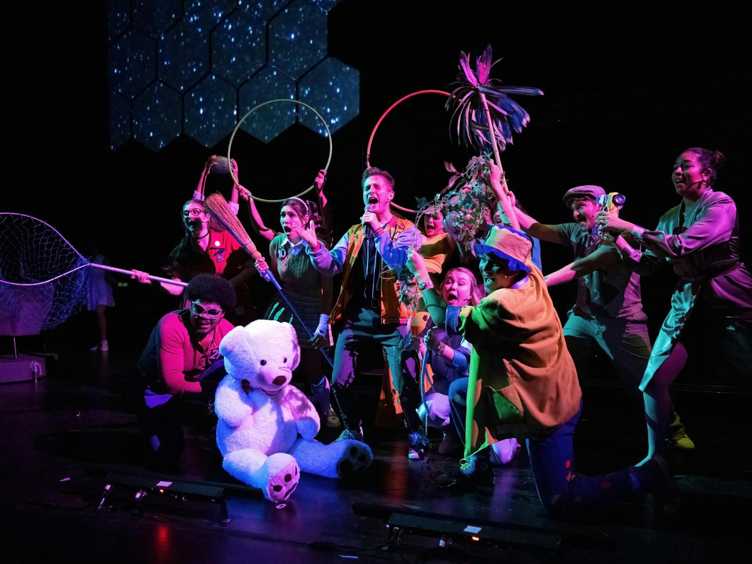 The cast of "The 25th Annual Putnam County Spelling Bee” perform one of the best known numbers from the show, "Pandemonium." 