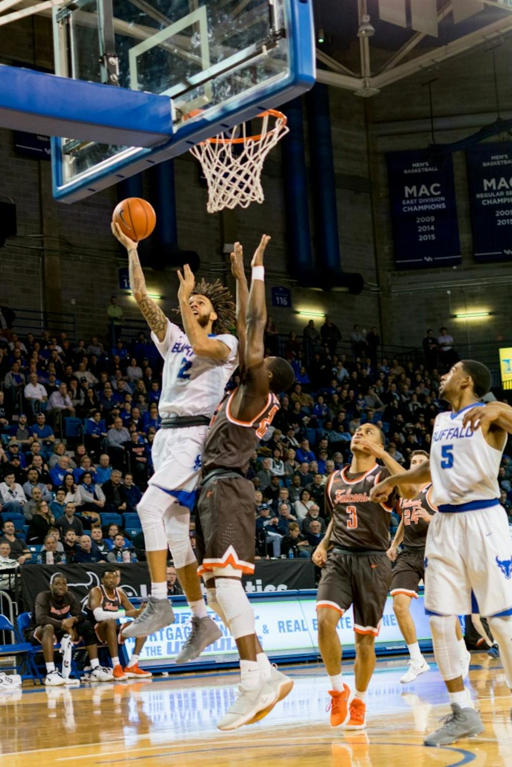 <p>Junior guard Jeremy Harris attempts to make a layup. Harris had a strong performance in the Bulls’ recent 84-81 loss to the Miami (OH) Redhawks.&nbsp;</p>