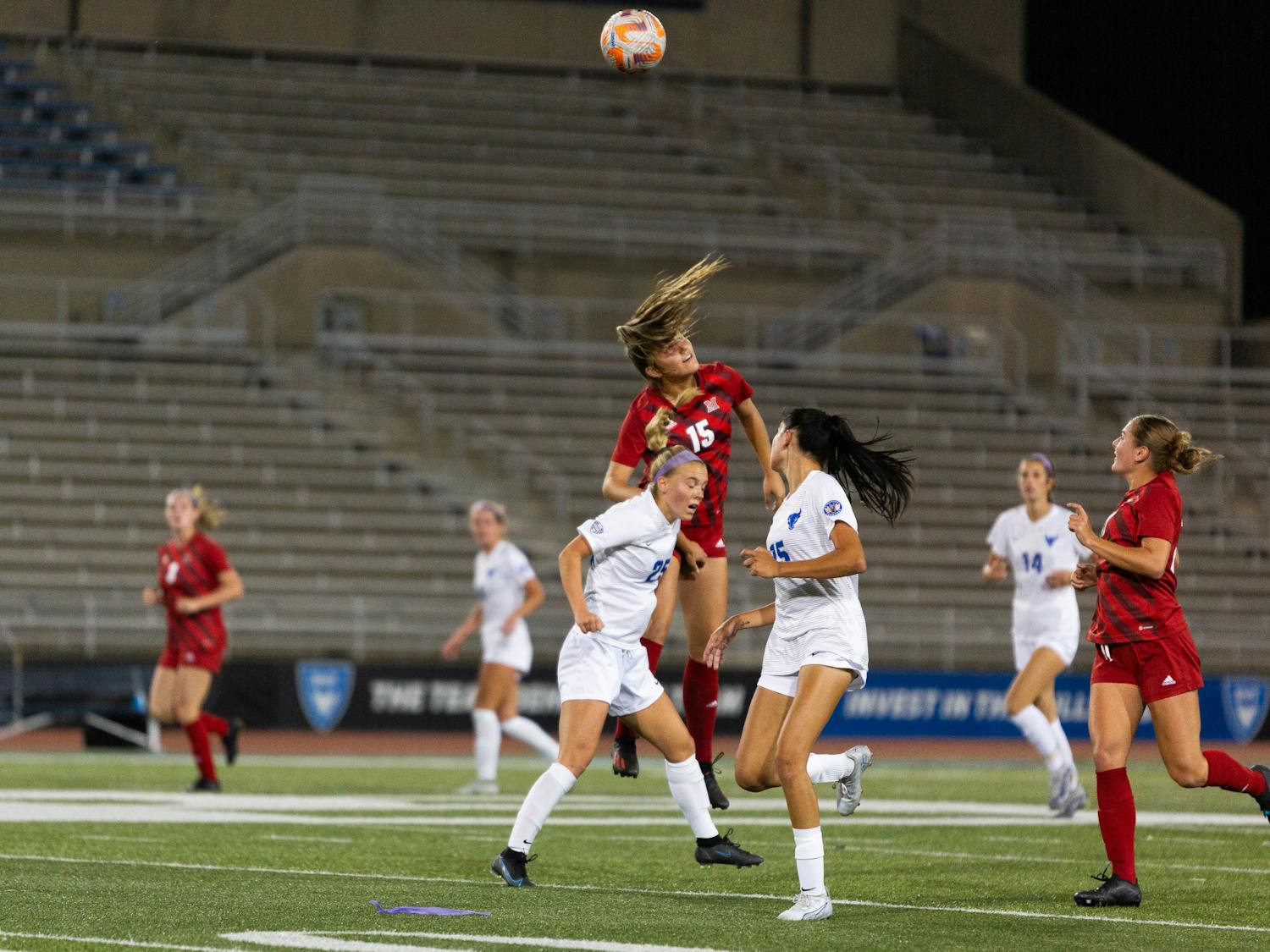 Katie Krohn scored both goals in Thursday's game against Miami (pictured above), just one of several high-scoring games for the sophomore striker.&nbsp;