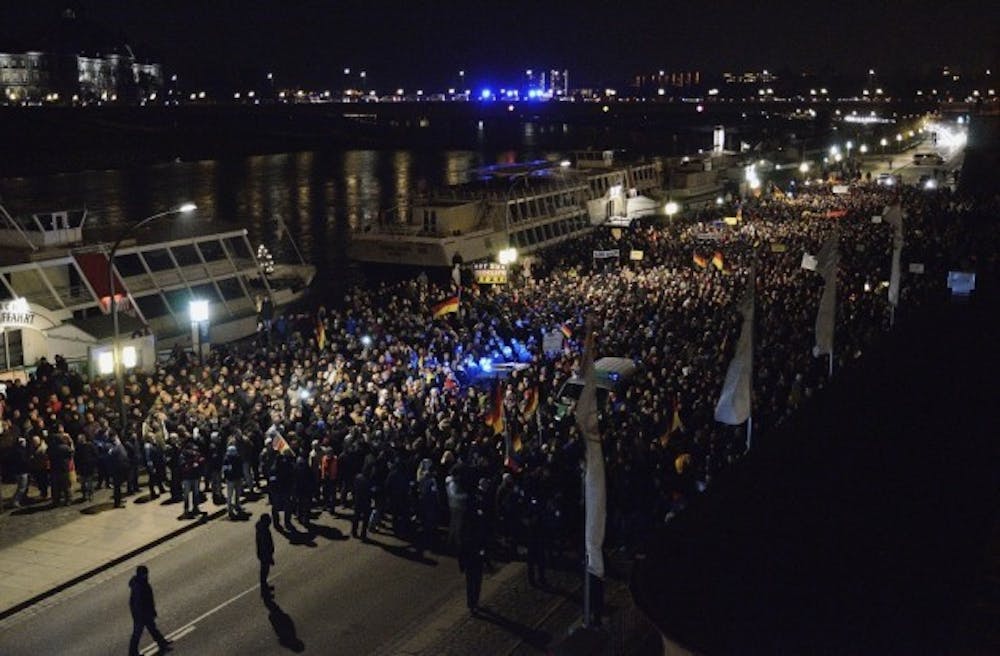 Thousands gather in Dresden for a Pegida demonstration and counter protest on Dec. 1.
Courtesy of Flikr user Caruso Pinguin