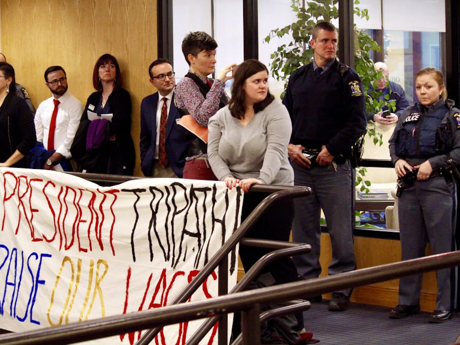 Demonstrators from the Living Stipend Movement marched through the academic spine to Capen Hall on Monday afternoon. This is the group's third protest this semester to demand a "living stipend."