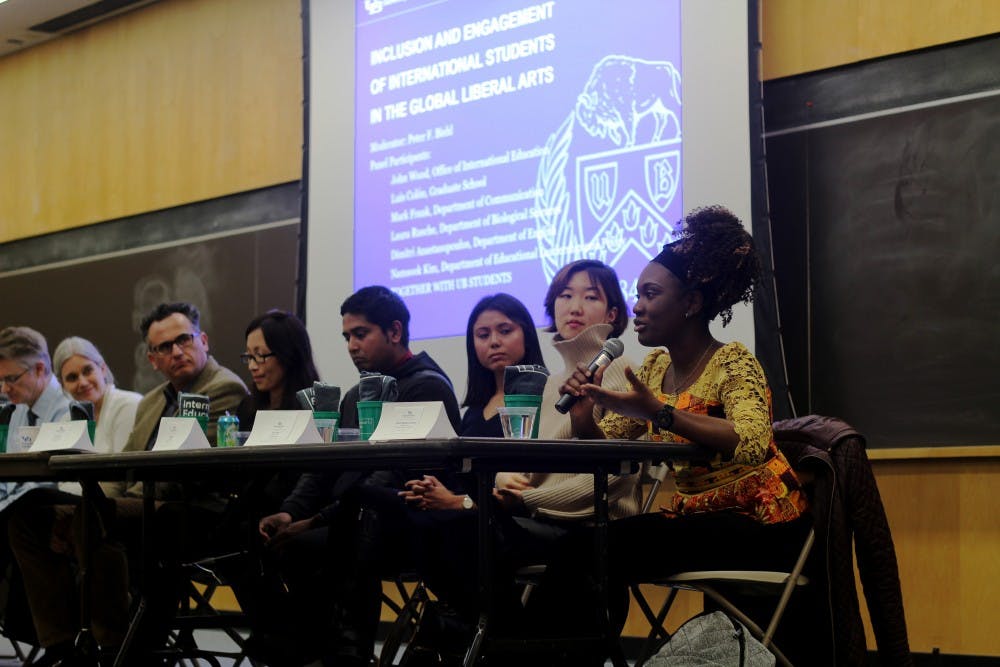 <p>Nofisat Olajumoke-Adekunle shared her experiences as an international student at the panel luncheon on Monday.&nbsp;</p>