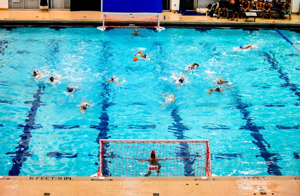 <p>The water polo club playing a full game. The water polo club has more than tripled its members since starting the co-ed club in 2010.</p>