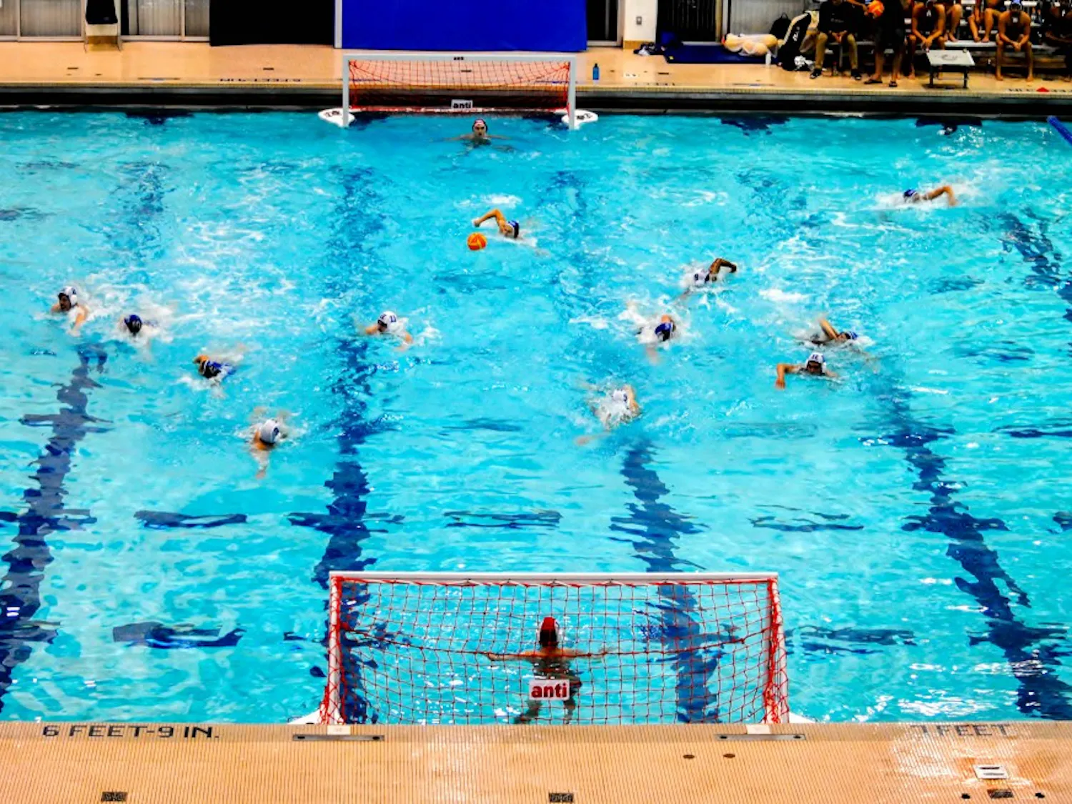 The water polo club playing a full game. The water polo club has more than tripled its members since starting the co-ed club in 2010.