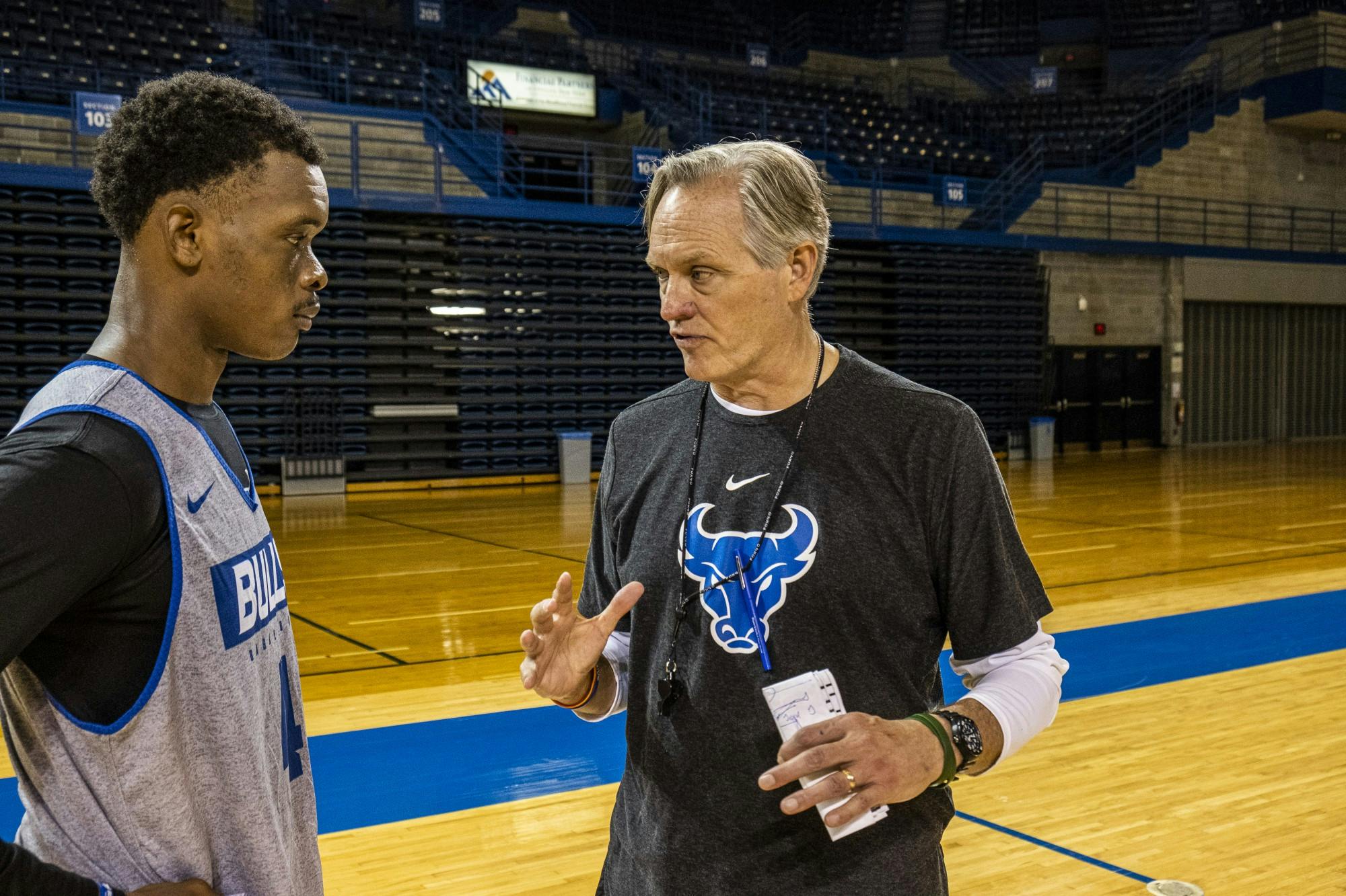 Coach Whitesell takes aside Davonta Jordan for advice and encouragement after practice.