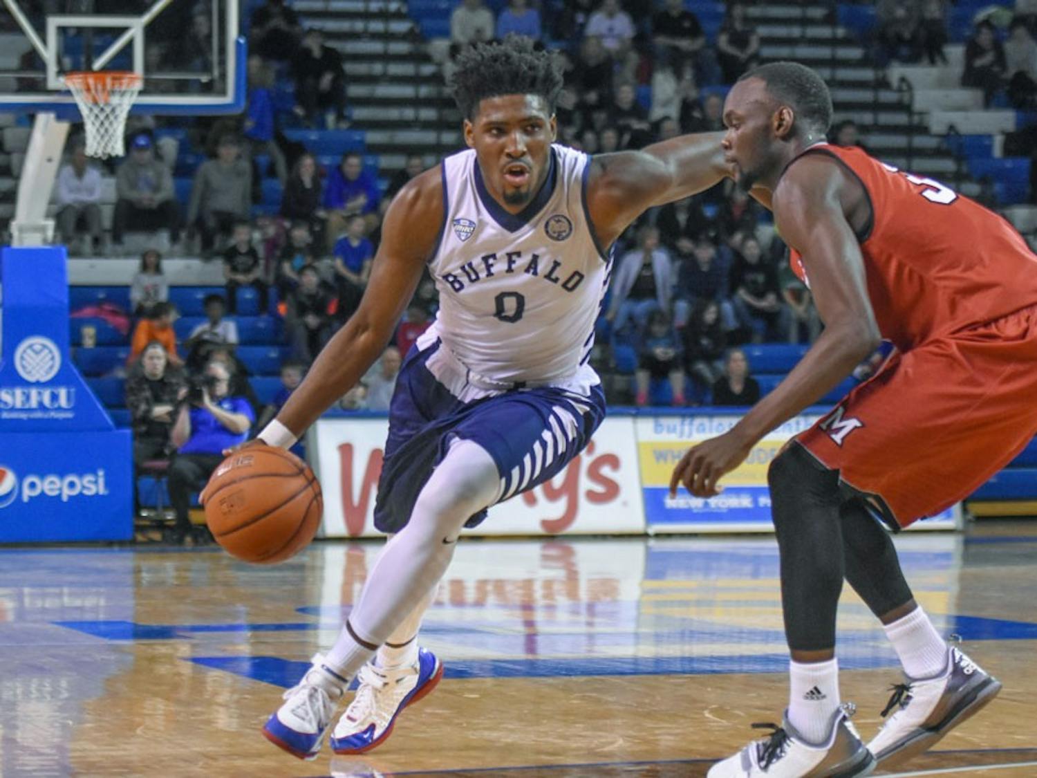 Senior Blake Hamilton drives to the hoop against Miami (OH).