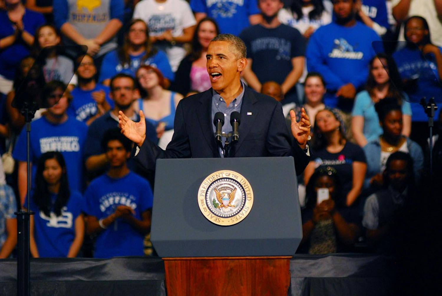 President Barack Obama spoke at UB's Alumni Arena in August 2013. Students and faculty have mixed feelings about Obama's last eight years in office.&nbsp;