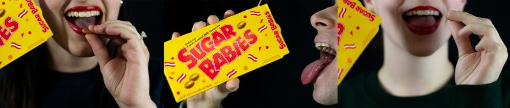 <p>Photo Illustration of students eating Sugar Babies caramels. UB students are finding life as a sugar baby as an alluring cash-making alternative.</p>