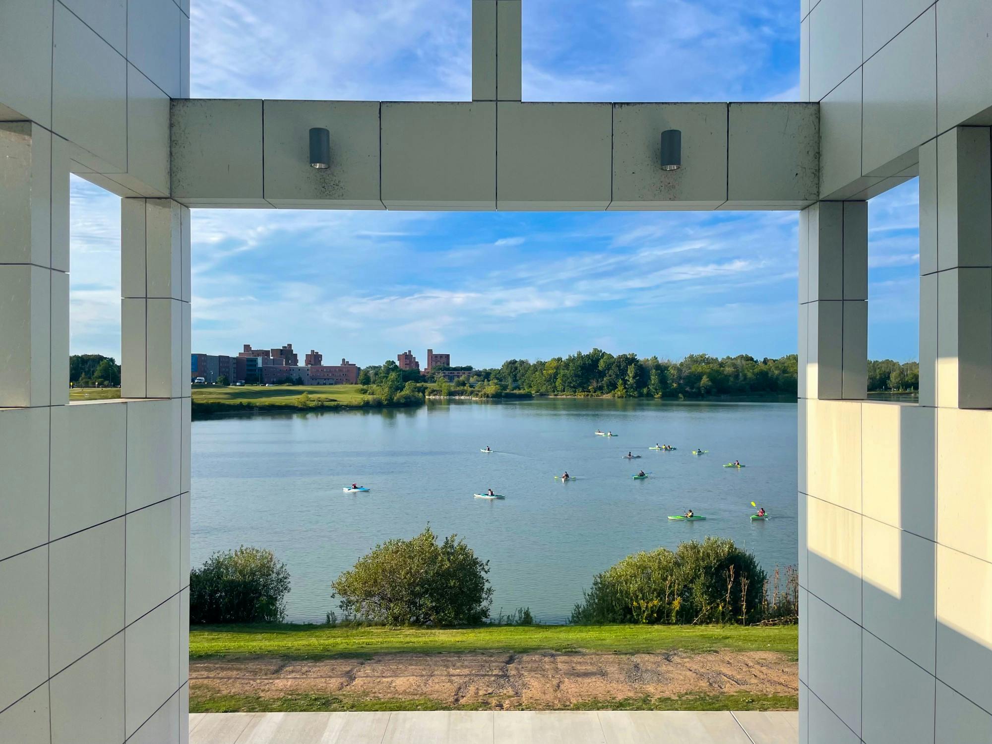 Students can borrow kayaks for use on Lake LaSalle during the warmer months of the academic year. 