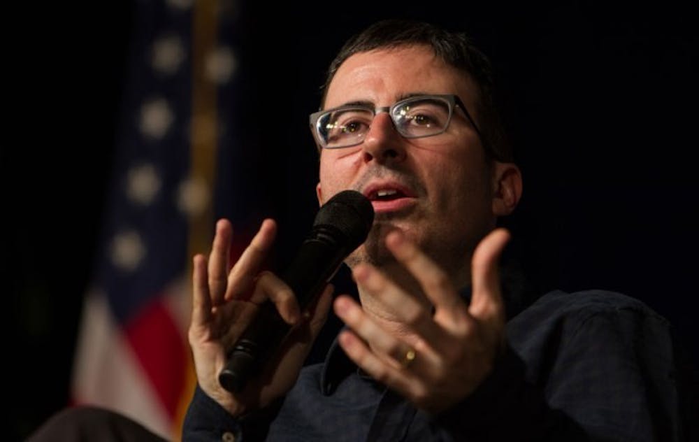John Oliver came to UB Wednesday, speaking before a packed Alumni Arena, poking fun of American foibles and Buffalo&#39;s crazy snowstrom, which postponed his original performance date.&nbsp;Chad Cooper, The Specrtrum&nbsp;