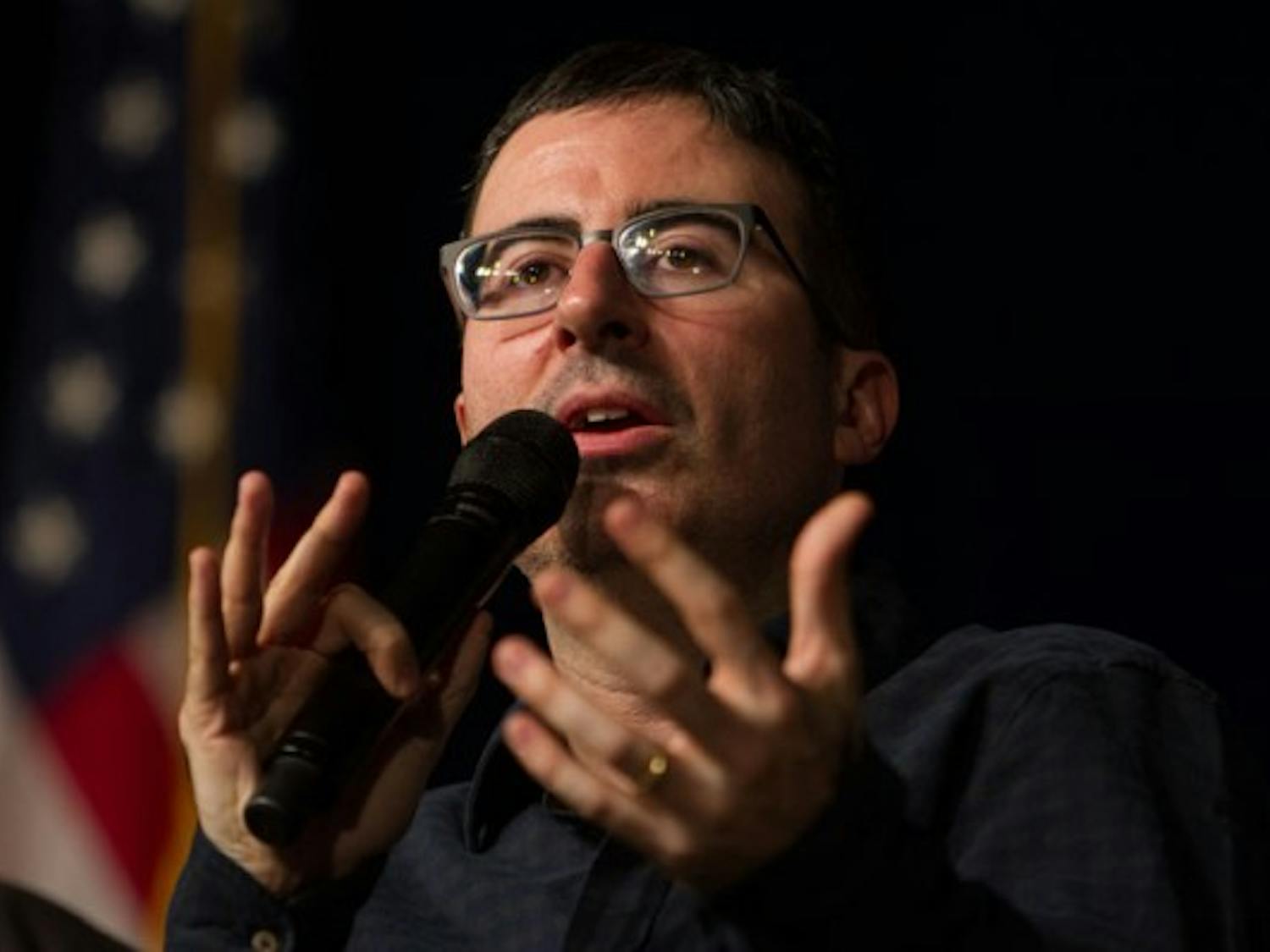 John Oliver came to UB Wednesday, speaking before a packed Alumni Arena, poking fun of American foibles and Buffalo&#39;s crazy snowstrom, which postponed his original performance date.&nbsp;Chad Cooper, The Specrtrum&nbsp;
