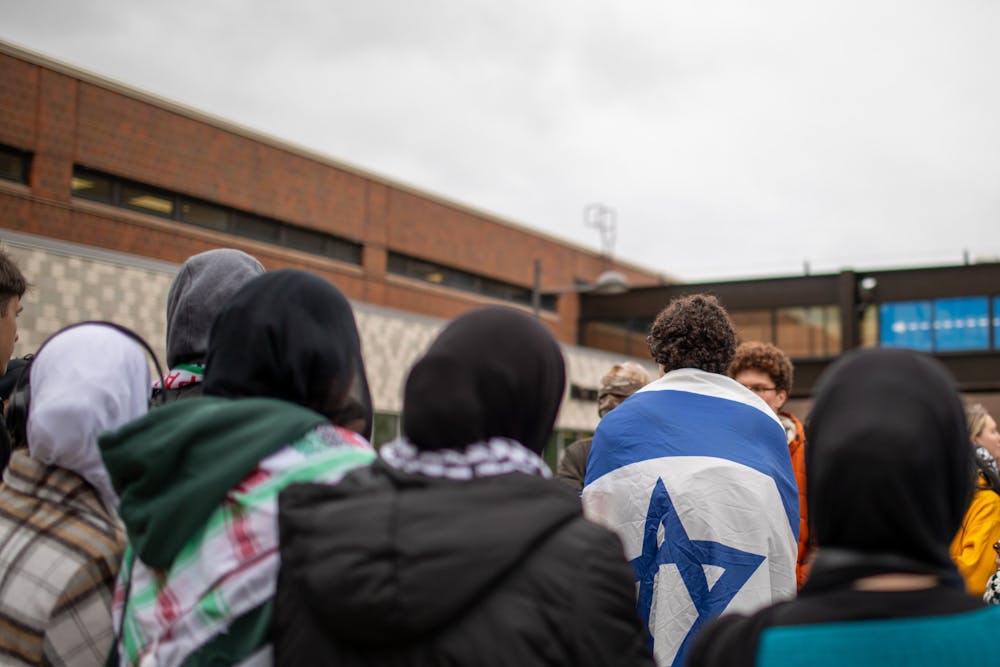 <p>Protestors supporting Israel encountered pro-Palestine demonstrators on North Campus on Monday, Oct. 16.</p>