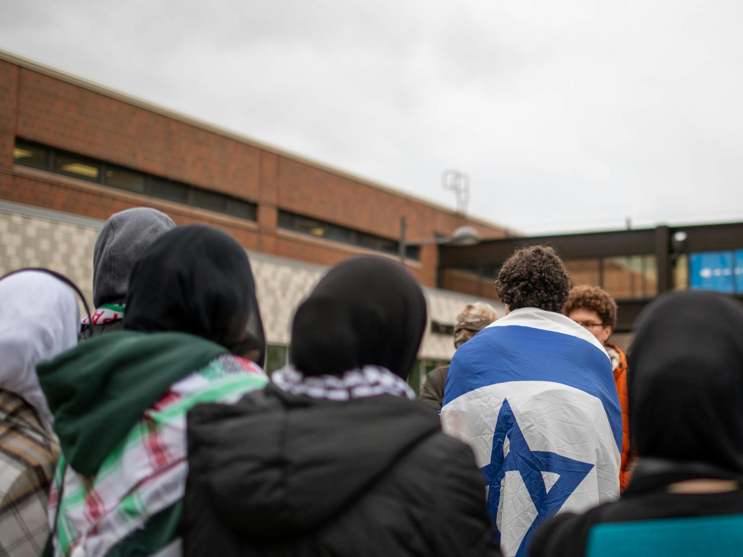 Protestors supporting Israel encountered pro-Palestine demonstrators on North Campus on Monday, Oct. 16.