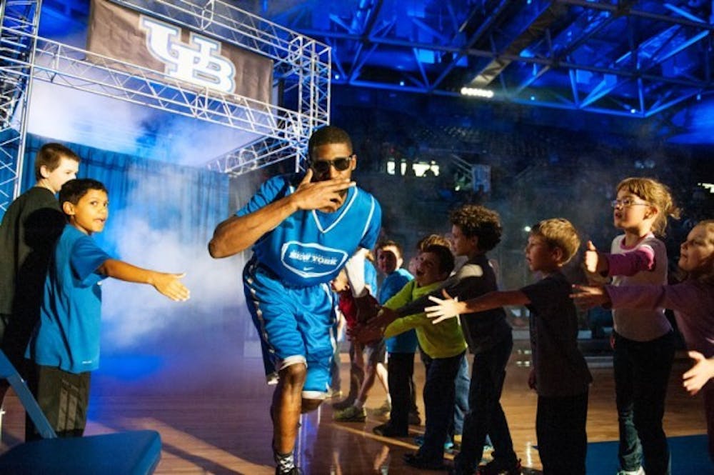 Junior forward Jamir Hanner welcomes young Bulls fans to UB Madness.&nbsp;Yusong Shi, The Spectrum
