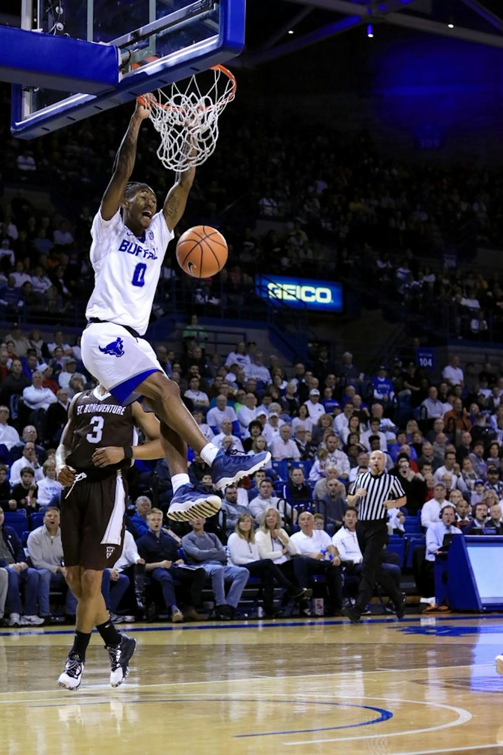 <p>Freshman guard James Reese slams it at the rim. The Bulls are coming off a close overtime loss.</p>