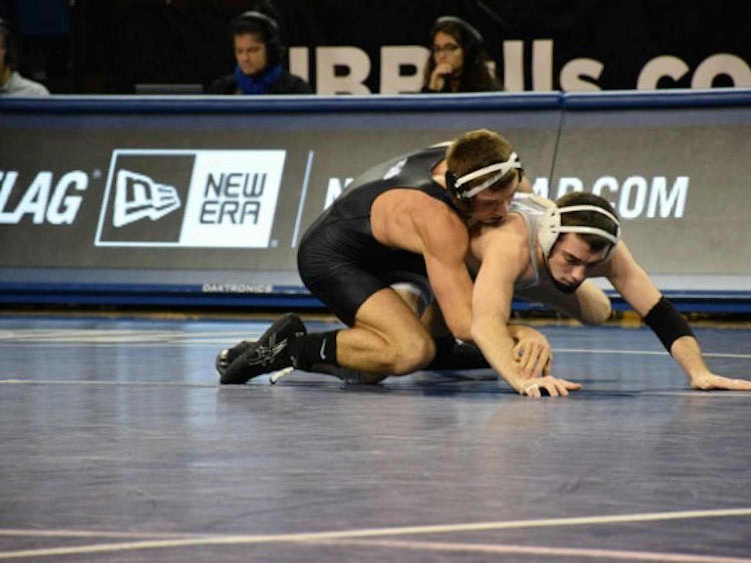 Max Soria defeated Eastern Michigan's Blake Caudill by major decision Sunday in his final career match
at Alumni Arena. Angela Barca, The Spectrum