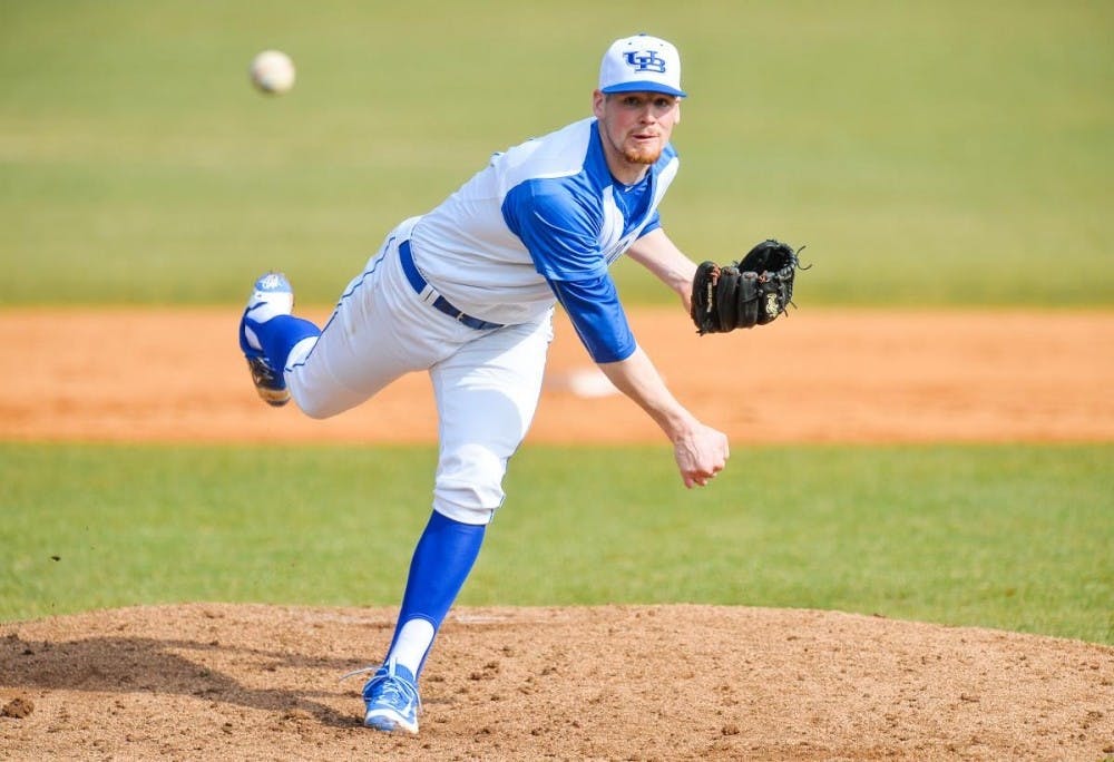 <p>Sophomore pitcher Charlie Sobieraski throws a pitch. Sobieraski will leave UB to play baseball for Pittsburgh.&nbsp;</p>