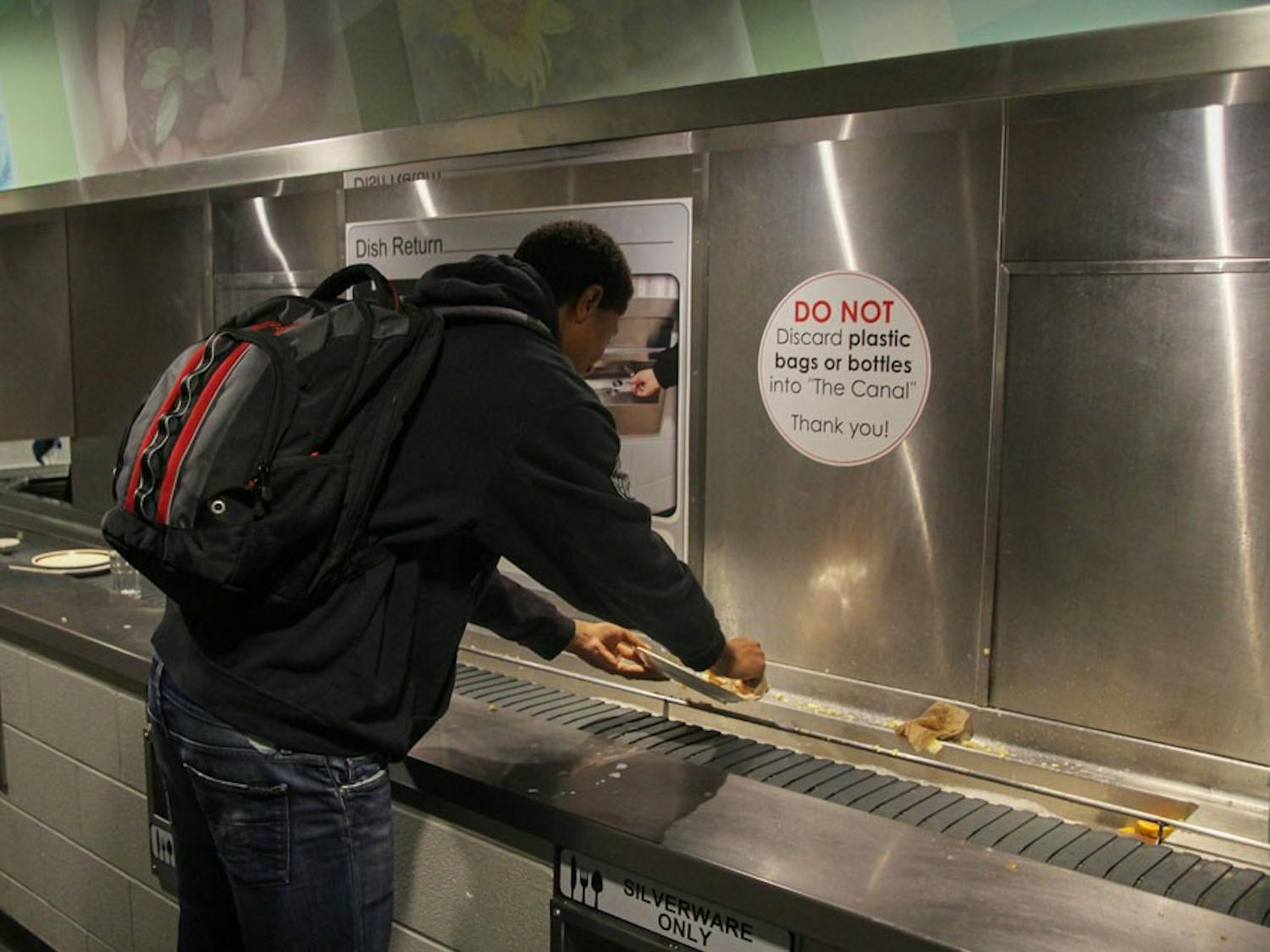 Crossroads Culinary Center (C3) in the Ellicott Complex features a waste disposal stream. In an effort to reduce waste, the food is decomposed and nutrients are returned to soil.