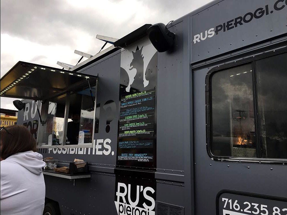 Ru’s Pierogi food truck against an ominous sky. The Ru’s truck is one of the new additions in this year’s food truck line-up.