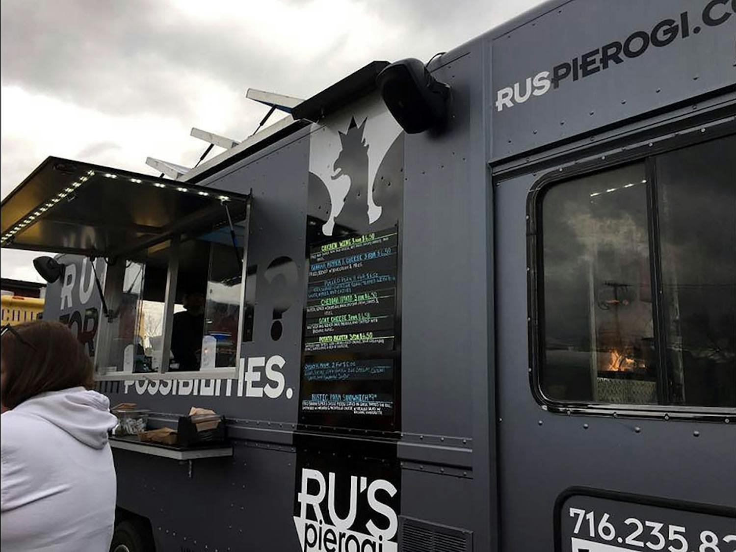 Ru’s Pierogi food truck against an ominous sky. The Ru’s truck is one of the new additions in this year’s food truck line-up.