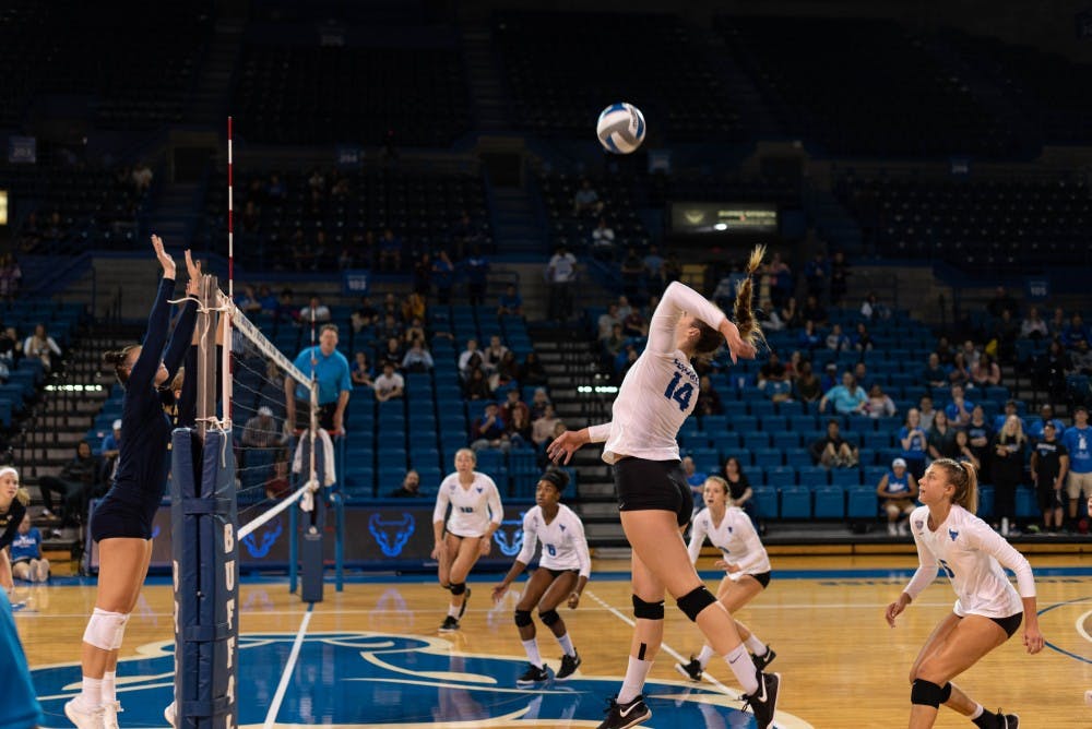 <p>Monika Simkova scoring a kill against Akron.</p>