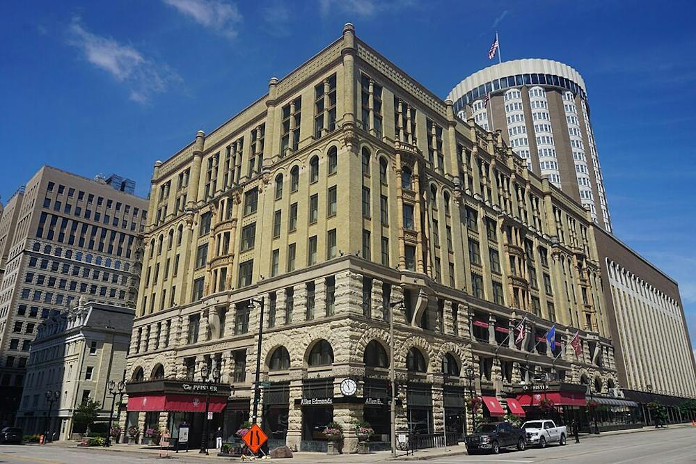 A picture of the Pfister Hotel. 