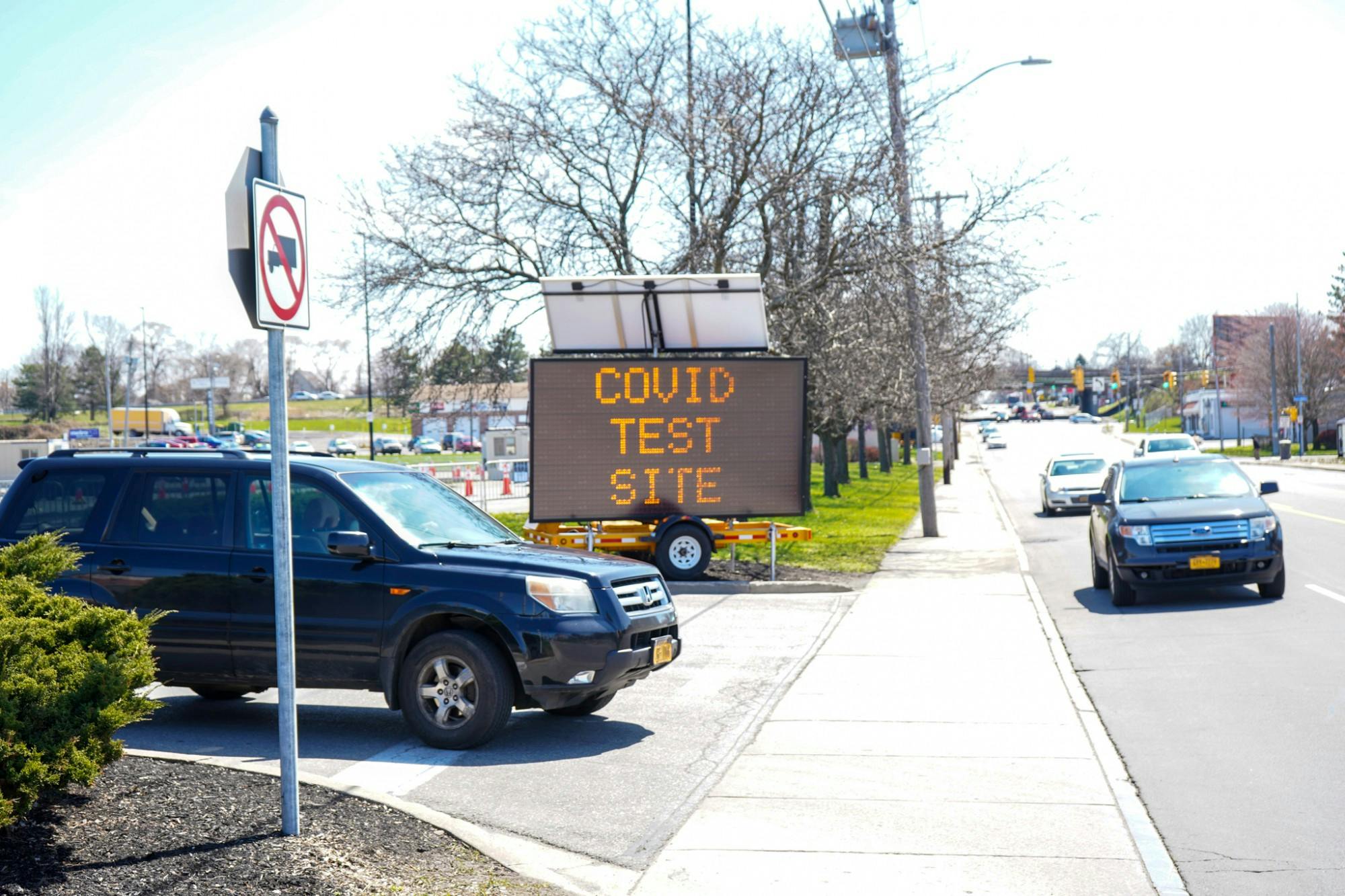 A drive-thru COVID-19 testing site in Rochester, in April 2020.
