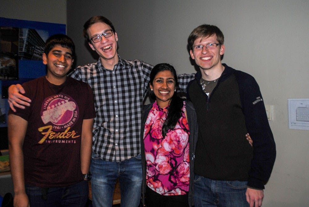 <p>(From L to R)&nbsp;Elliot Lovisos,&nbsp;Christian Koehler,&nbsp;Priscilla Kabilamany and&nbsp;Justin Jacob attended Friday's "I hate religion because ...' event in the Student Union.&nbsp;</p>