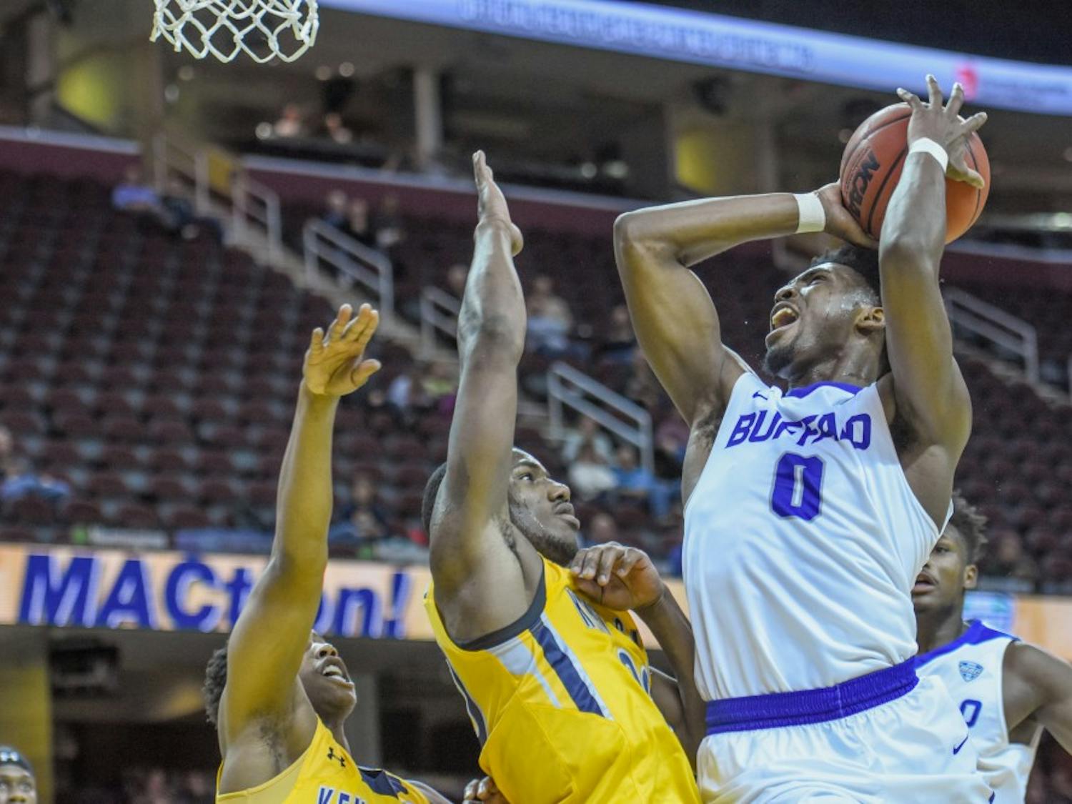 Blake Hamilton goes up for a shot against Kent State. The Bulls' loss to Kent State on Thursday eliminated them from the MAC tournament. 