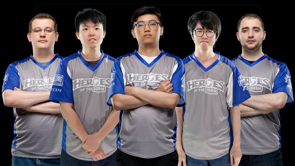 <p>UB's Heroes of the Storm team "Improbabull Victory" prepares for Heroic Four tournament this weekend.&nbsp;From left to right: Junior English major Robert Sands III, pharmacy graduate Justin Goo, sophomore accounting major Allen Hu, senior math major Jianyu Zhang and pharmacy graduate student Marc Coiro.&nbsp;</p>