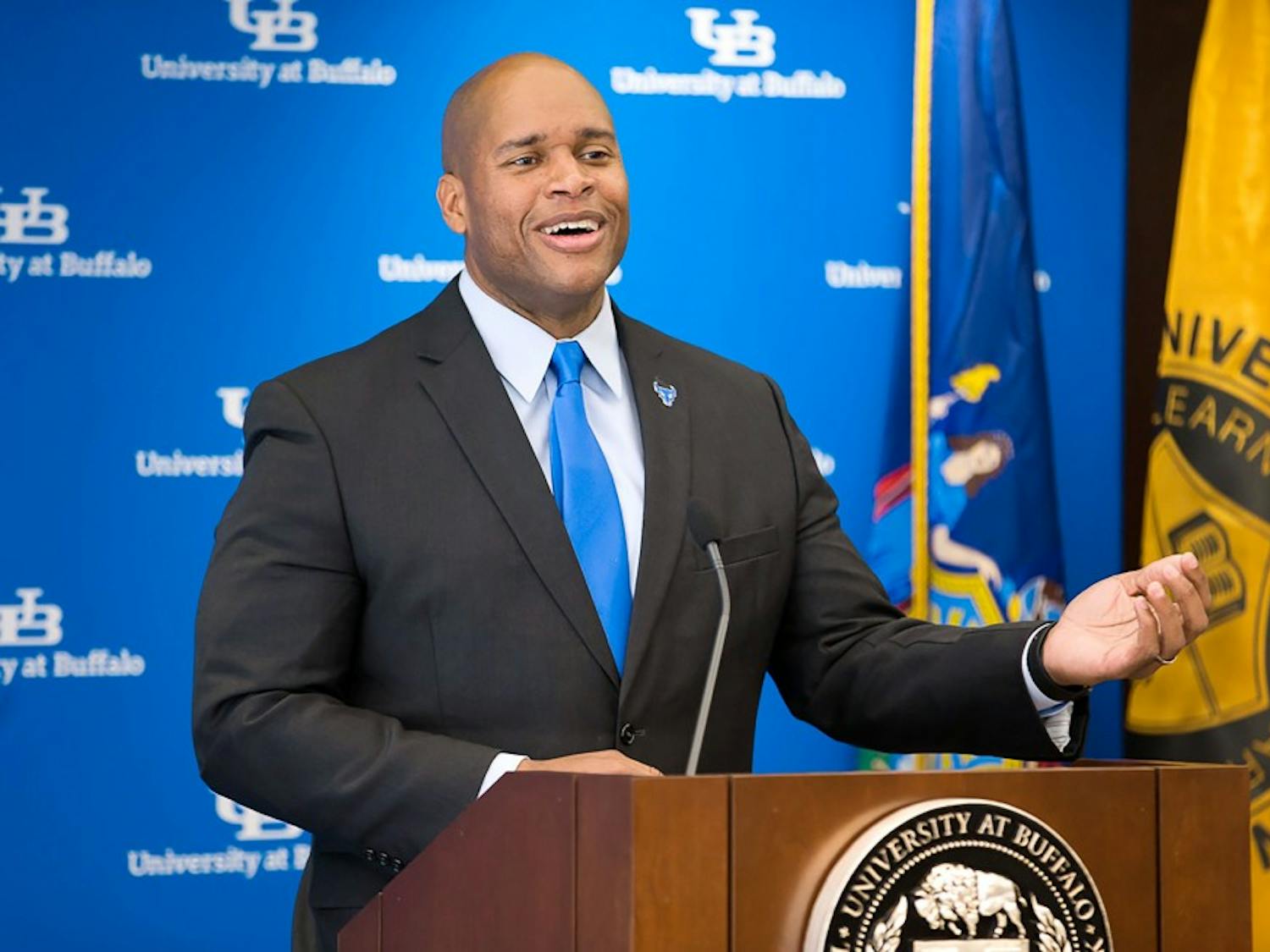 New UB Athletic Director Mark Alnutt speaks at press conference. Alnutt is set to start the position on April 11 after working for the University at Memphis.