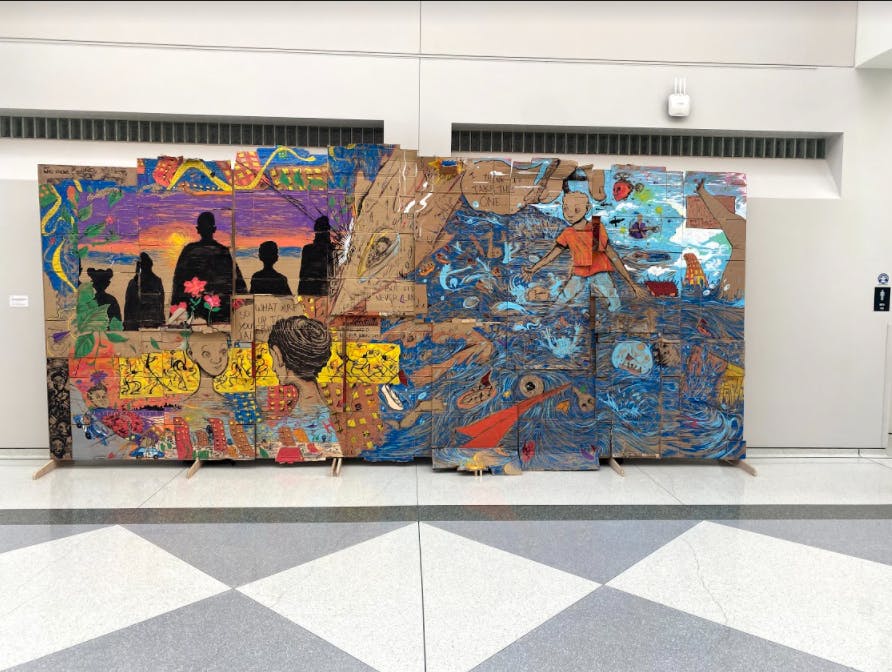 The CFA’s Atrium gleams with beautiful colors from an illustrated universe of stories and happenings.
