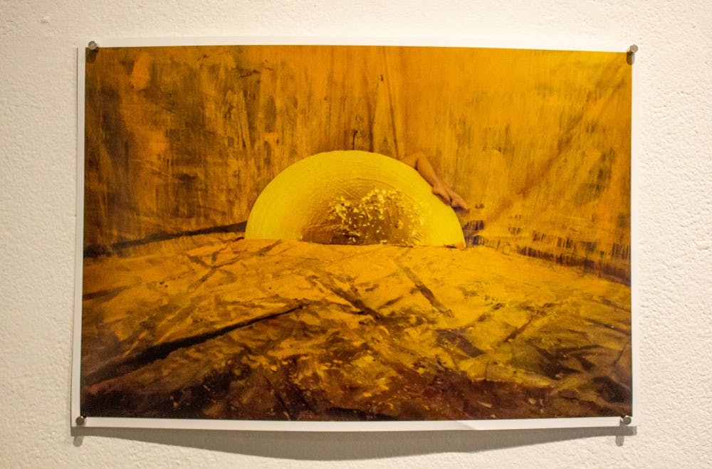 <p>Artwork by Katherine Gaudy at UB's "Unspeakable" exhibit in the Center for the Arts.</p>