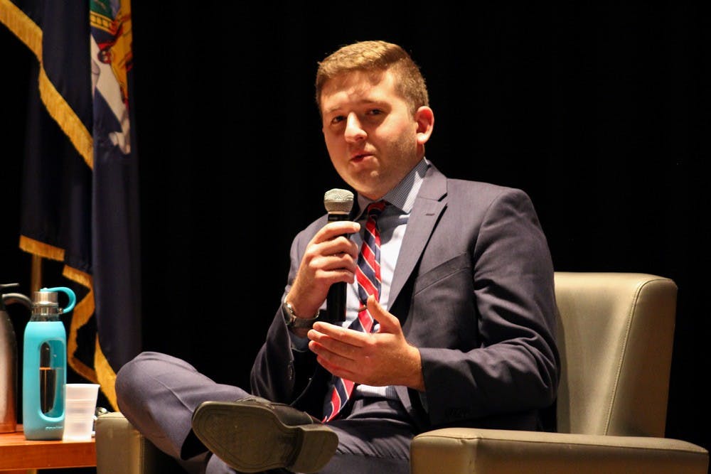 <p>Steven Meyer (pictured), the Democratic candidate for the 146th Assembly District, spoke in a town hall meeting Tuesday evening along with&nbsp;Amber Small, the Democratic candidate for the 60th Senate District, and UB students.</p>