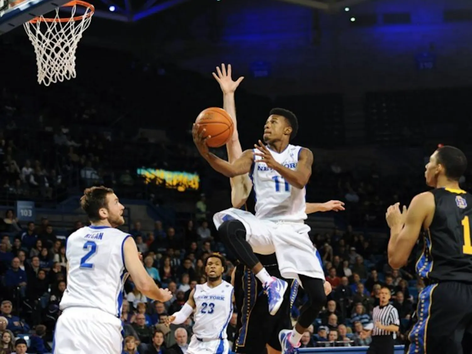 Sophomore guard Shannon Evans became the first-ever Buffalo player to record a triple-double Tuesday night as the
Bulls defeated Binghamton 76-50. Yusong Shi, The Spectrum.