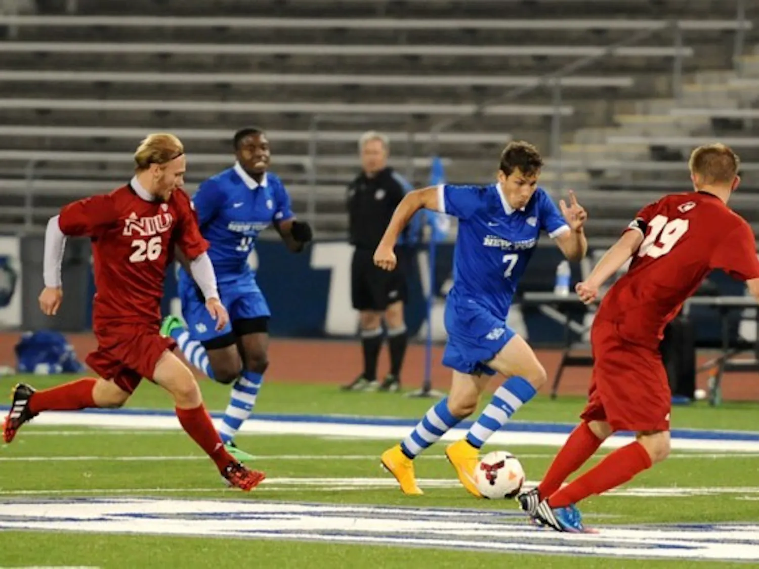 Sophomore midfielder Russell Cicerone dribbles the ball in Buffalo’s 2-1 victory over Northern Illinois Oct. 25.