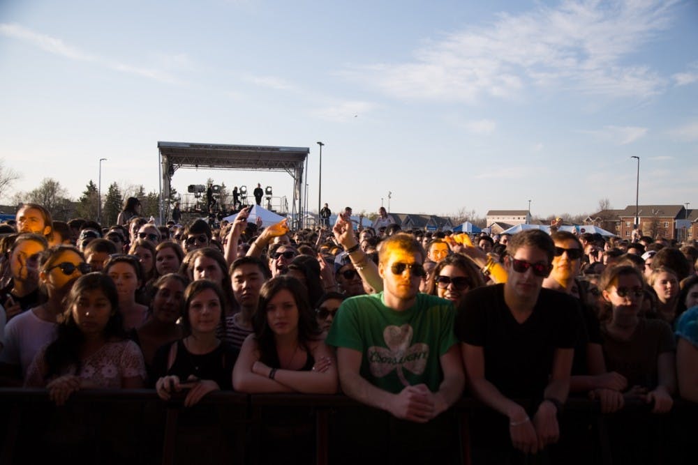 <p>The crowd from last year's Fall Fest enjoyed the concert outside in the Baird Point parking lot. This year’s Fall Fest has been moved to inside Alumni Arena due to the threat of inclement weather, forcing the Student Association, Student Life and Public Safety to re-evaluate their security policies for the concert on Sept. 12.</p>