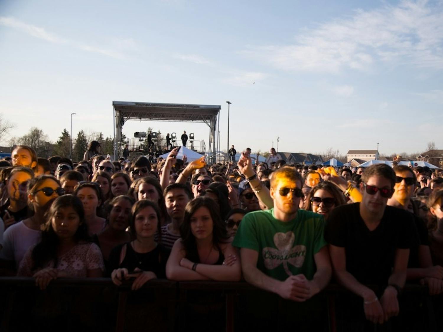The crowd from last year's Fall Fest enjoyed the concert outside in the Baird Point parking lot. This year’s Fall Fest has been moved to inside Alumni Arena due to the threat of inclement weather, forcing the Student Association, Student Life and Public Safety to re-evaluate their security policies for the concert on Sept. 12.
