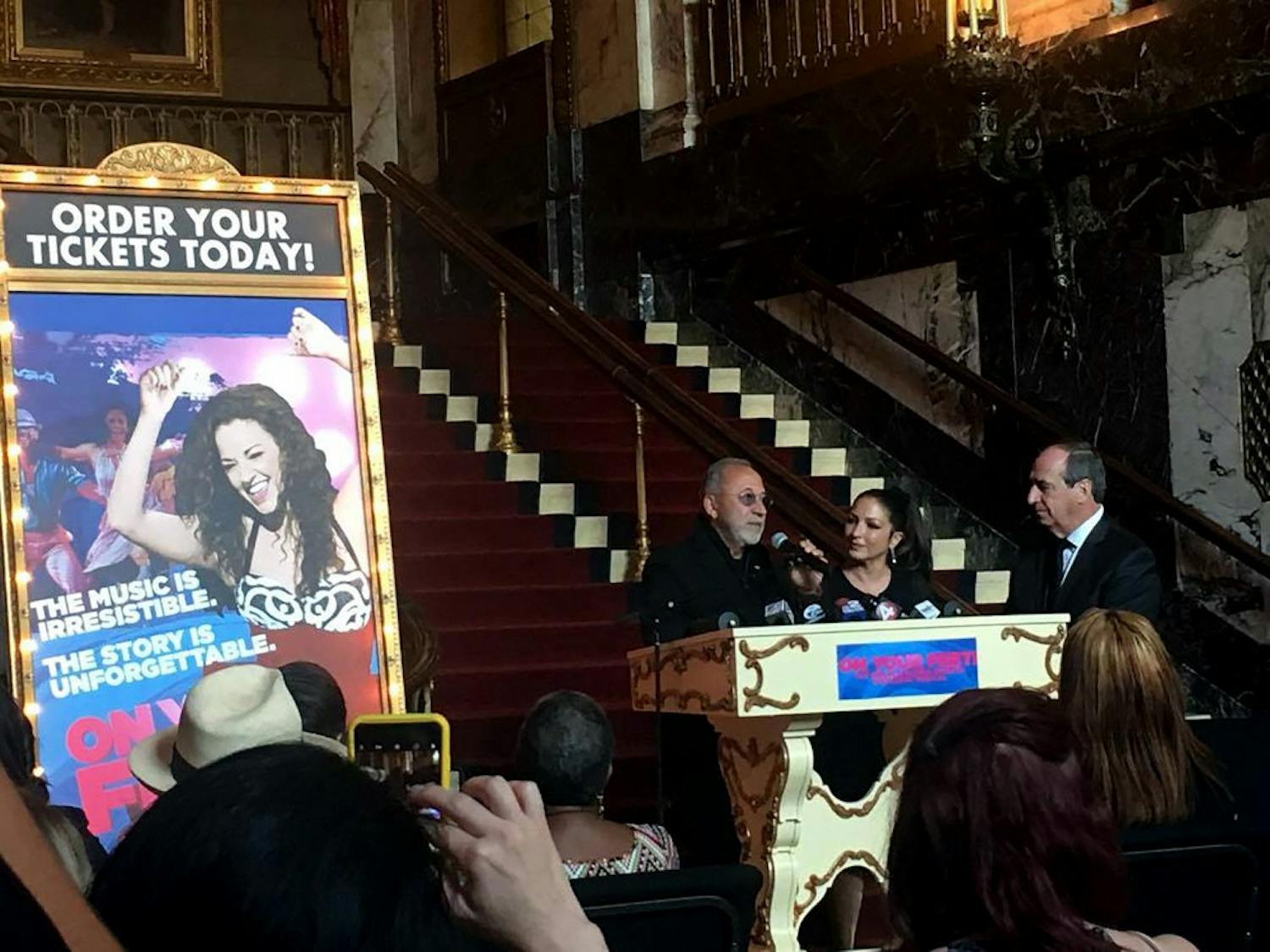 Gloria and Emilio Estefan discussed the themes of their musical, "On Your Feet!" At Shea’s Grand Ballroom on Thursday.