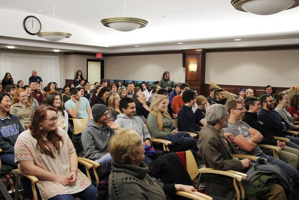 <p>In the fifth annual Life Raft Debate, UB professors from different fields battled it out on stage and argued as to why they should be the lone survivor a hypothetical deserted island. The audience (pictured) had the ultimate power in deciding who should win.</p>