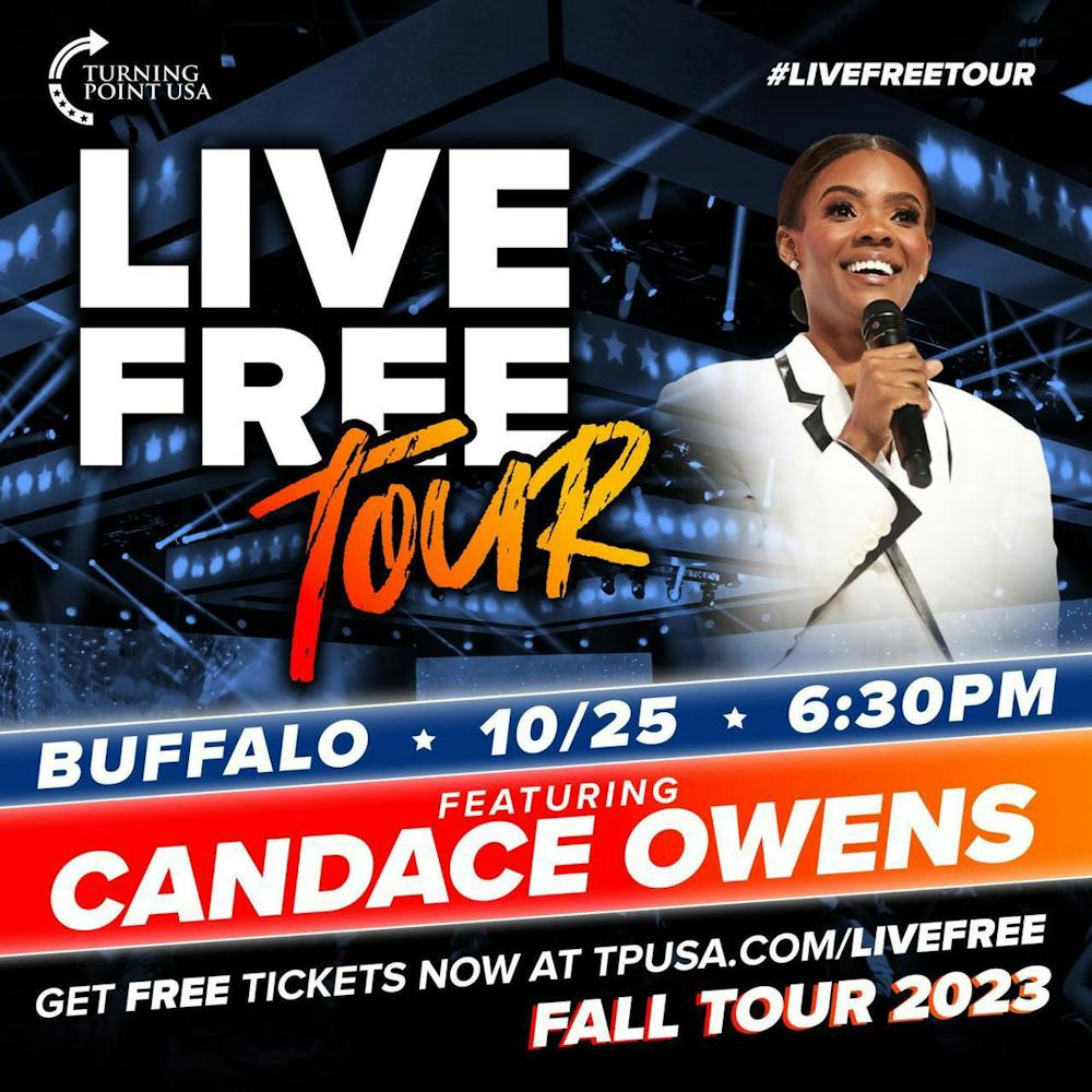 <p>Promotional graphic for Candace Owens in Buffalo | Turning Point USA on X</p>