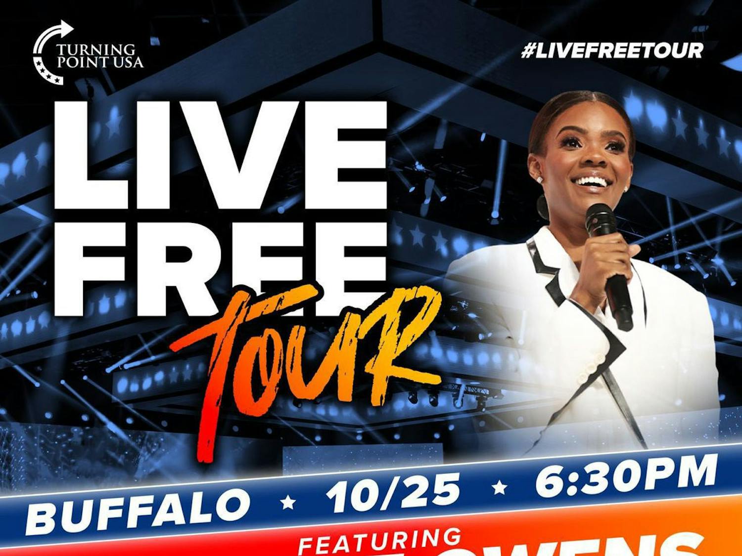 Promotional graphic for Candace Owens in Buffalo | Turning Point USA on X