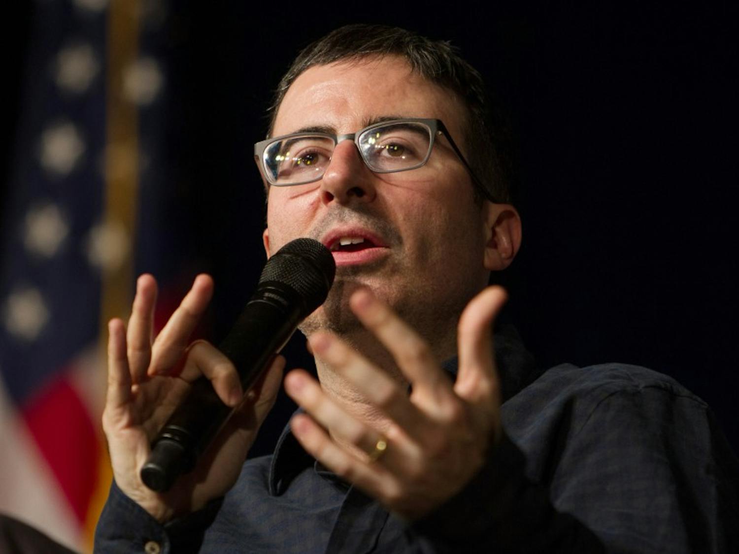John Oliver performs at UB as a Distinguished Speaker in December of 2014. Oliver and his team at "Last Week Tonight with John Oliver" created a viral hashtag called "MakeDonaldDrumpfAgain to discredit Donald Trump as a presidential candidate. 