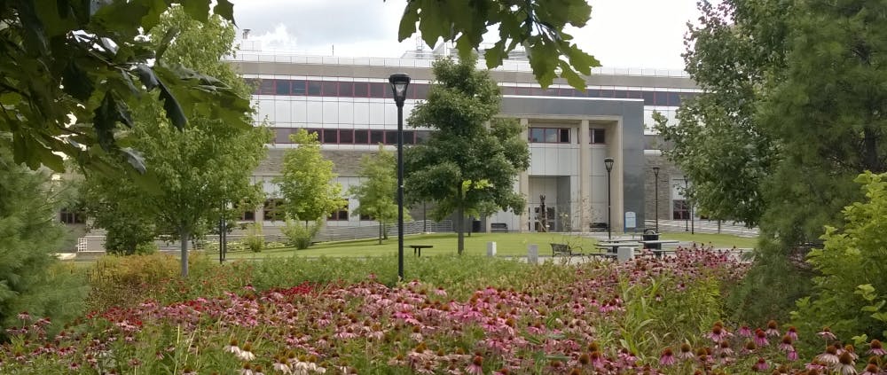 <p>A shot of Squire Hall on South Campus in 2014. There was a small fire in the basement of the building on Tuesday. </p>