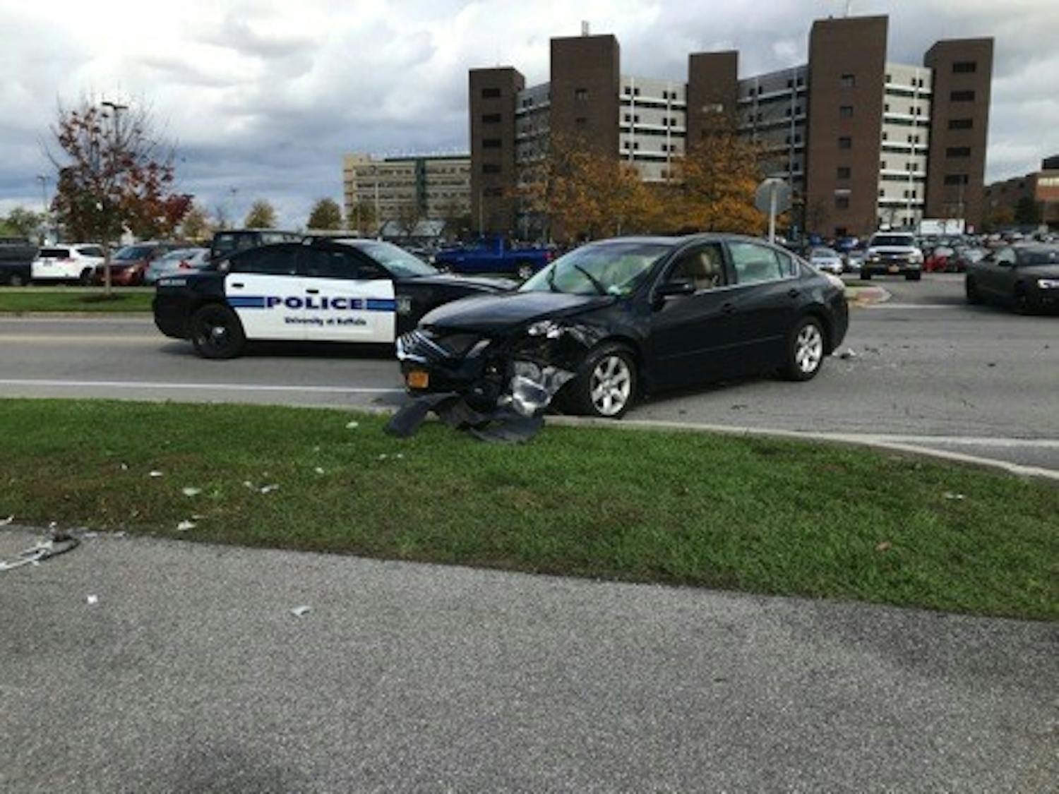 Two UB student got into a car accident outside the Hochstetter B parking lot on Augspurger Road. Neither students were seriously injured, but one car had to be towed.&nbsp;