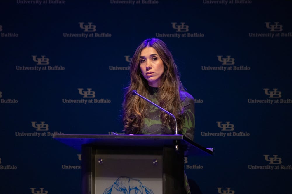 Nadia Murad spoke at the Center for the Arts on Wednesday as the second speaker in UB's Distinguished Speaker Series for '24-25.