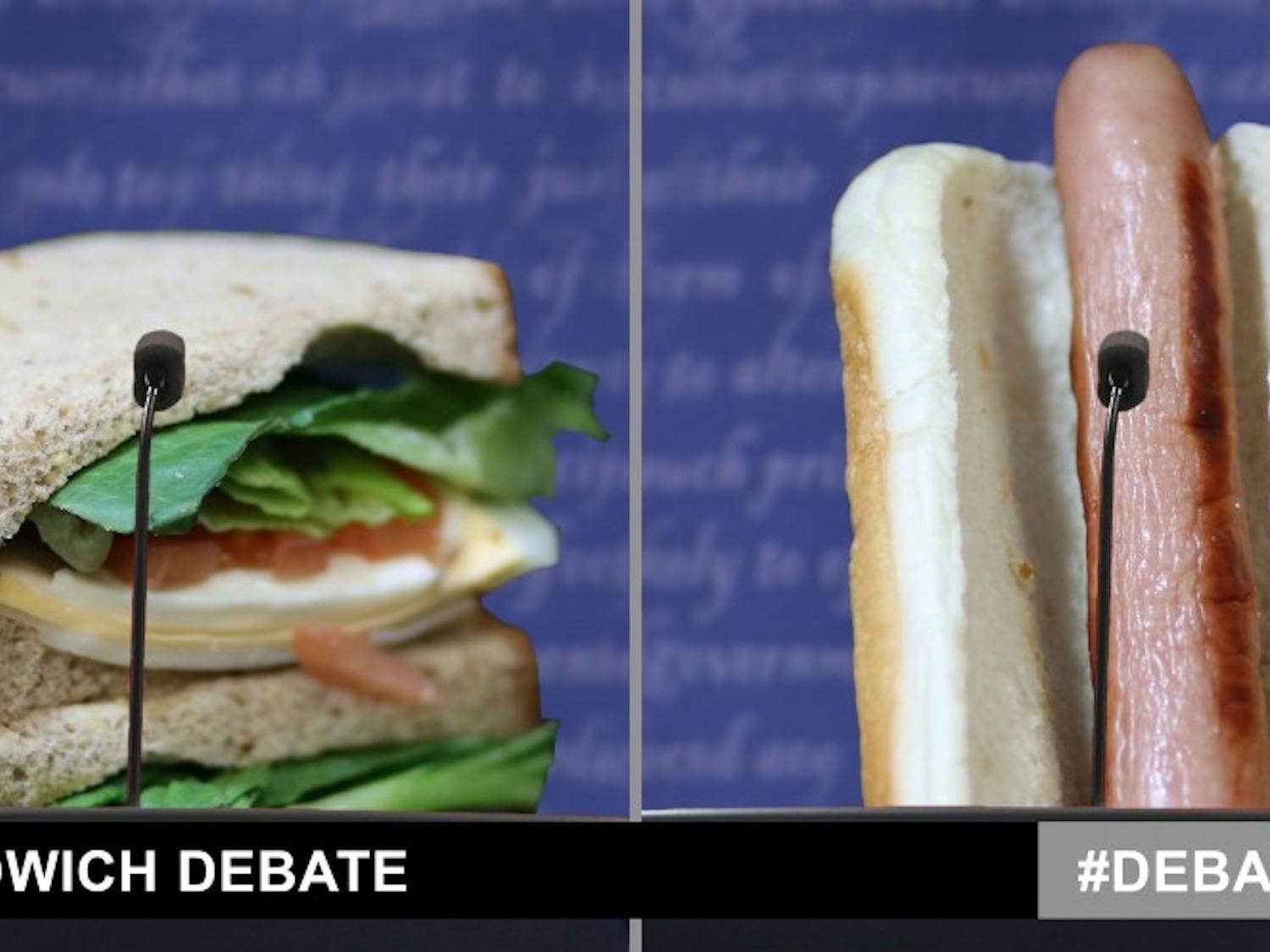 A sandwich and a hot dog are ready to hash out their views. Debate over what constitutes a sandwich can reach the same intensity of current political discourse.