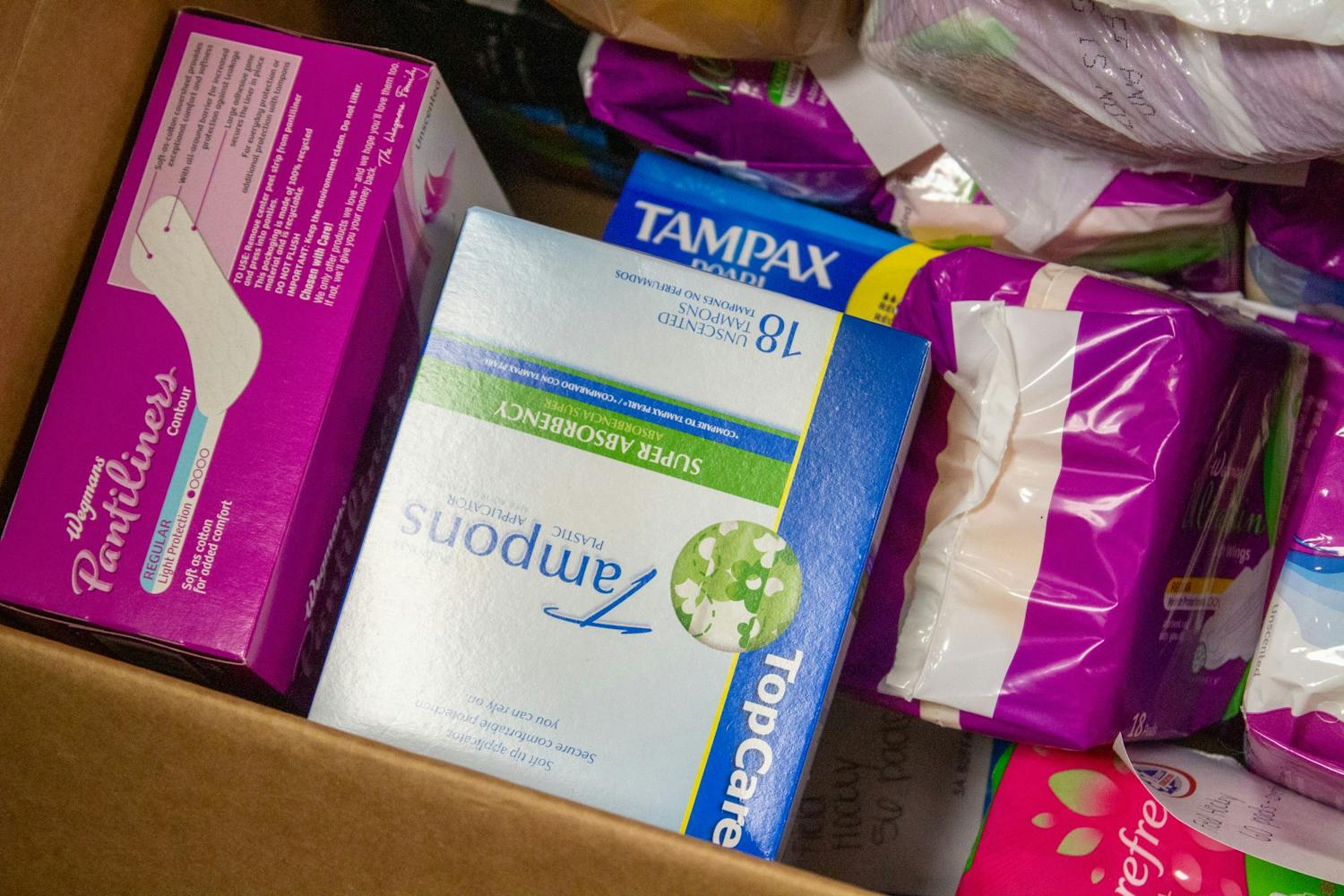 Menstrual products donated to the Student Association’s drive, which will last until Nov. 8.
